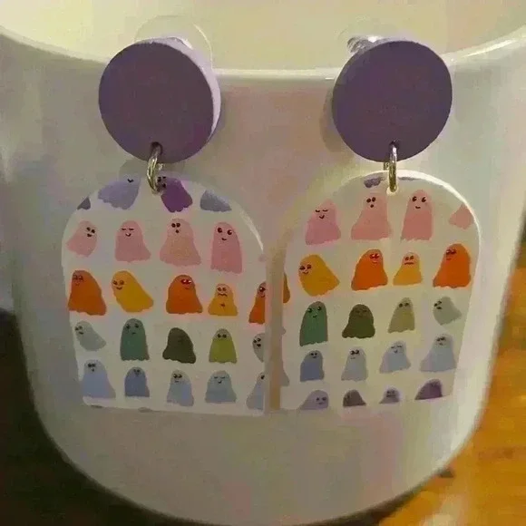 3 /$15 New Boutique Halloween Colorful Rainbow Ghost Earrings - Picture 1 of 2